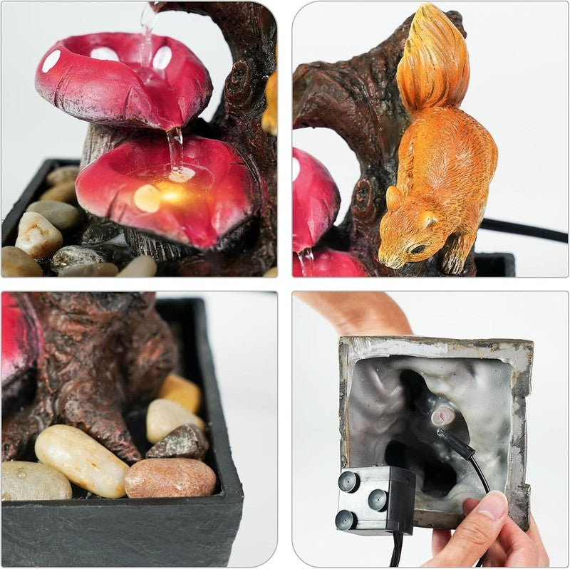 3-Tier Tabletop Waterfall Fountain Indoor LED Squirrel Desktop Home Decor2