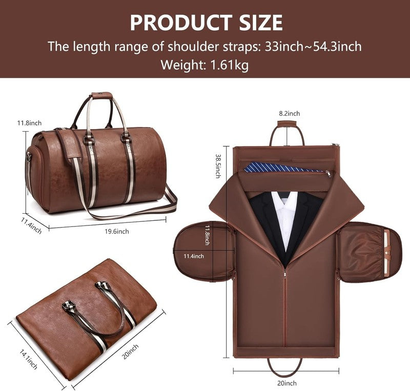 Men Leather 2in1 Garment Duffle Bag Waterproof Suit Travel Carry On3