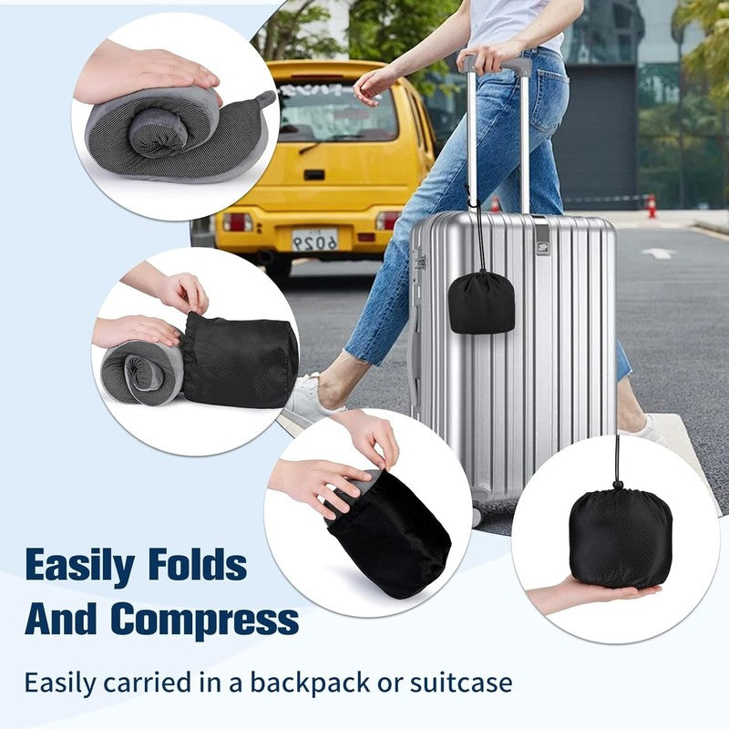 Memory Foam Travel Neck Pillow Adjustable w/ Eye Mask, Earplugs & Carry Bag7