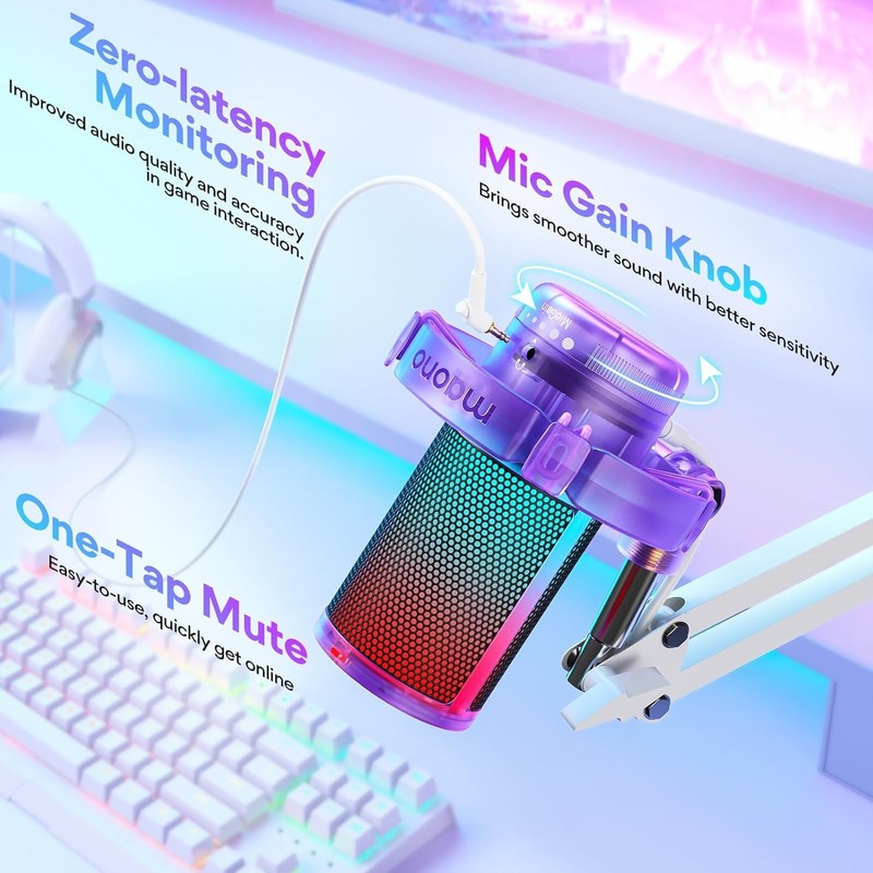 RGB USB Condenser Gaming Microphone Noise Cancel Mic for PC/PS5 DGM20S Purple3