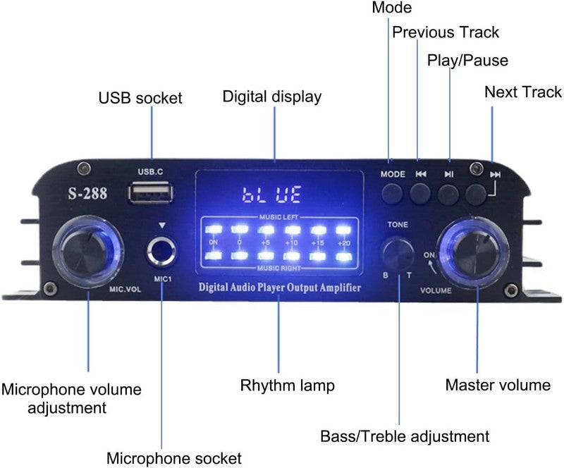 4 Ch Bluetooth 5.0 Stereo Amplifier 50Wx4 USB SD FM Class D Home Audio1