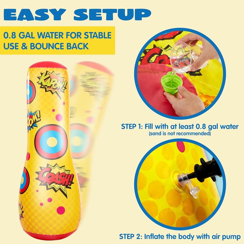 2 Pack Inflatable Bopper, 47 Inches Kids Punching Bag with Bounce Back Action, I5