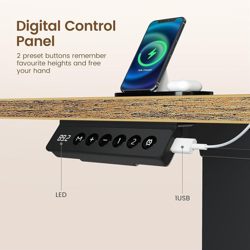 L Shaped Electric Standing Desk w/ Keyboard Tray LED Power Rustic Brown5
