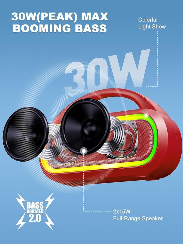 30W Bluetooth Speaker, IPX5 Waterproof, 12H Playtime, TWS, Light, Red1