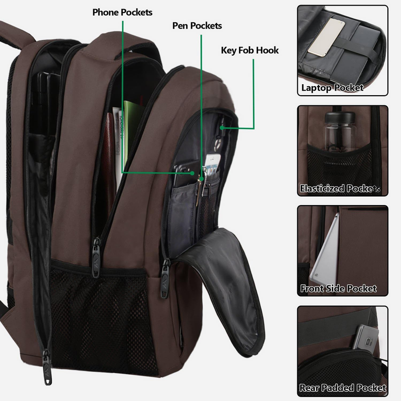 17.3" Extra Large Laptop Backpack TSA Travel Anti Theft Bag Brown3