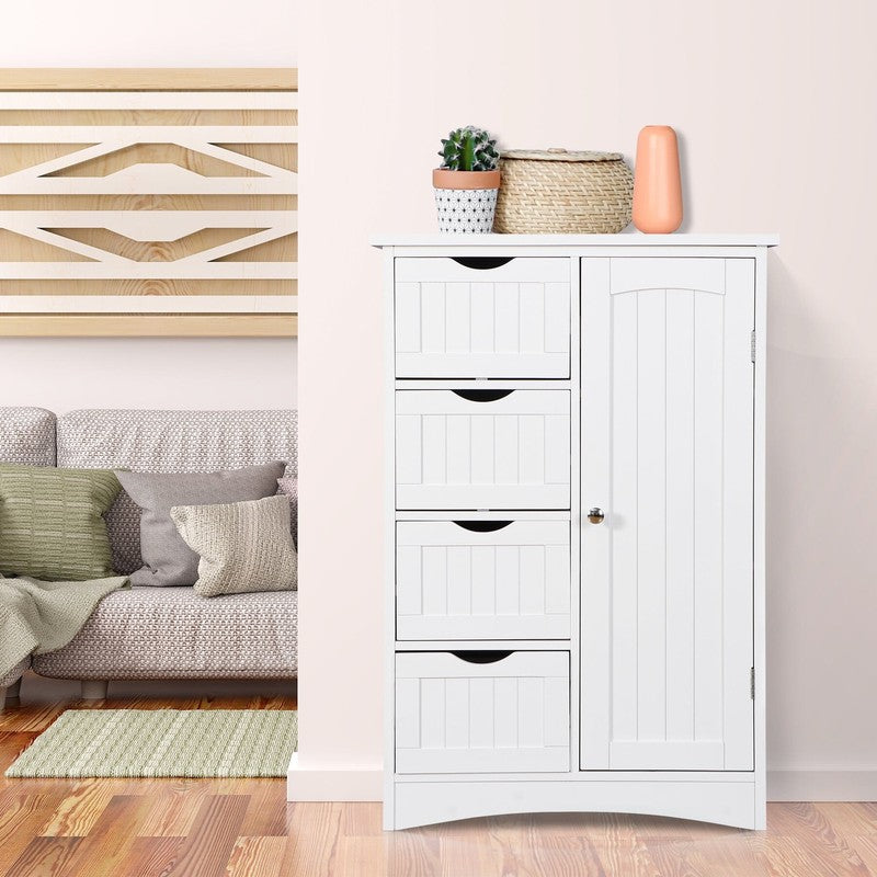Freestanding Bathroom Floor Cabinet – 4-Drawer Storage with Adjustable Shelves, 3
