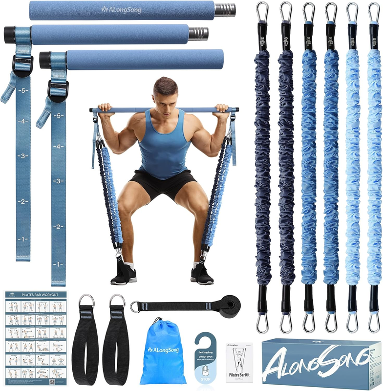 Upgraded Pilates Bar Kit w/ Resistance Bands Stainless Steel Full Body Workout10
