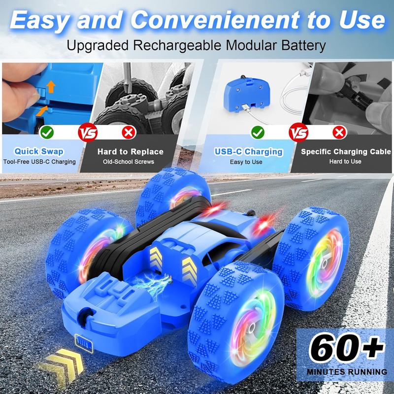 Remote Control Car for Girls 4WD Stunt Car 360 Flips RGB Lights 6+1