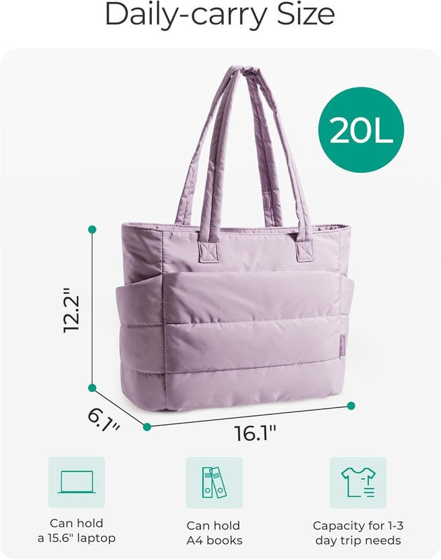 Women’s Puffy Tote Bag Lightweight Shoulder Handbag w/ Compartments Travel1
