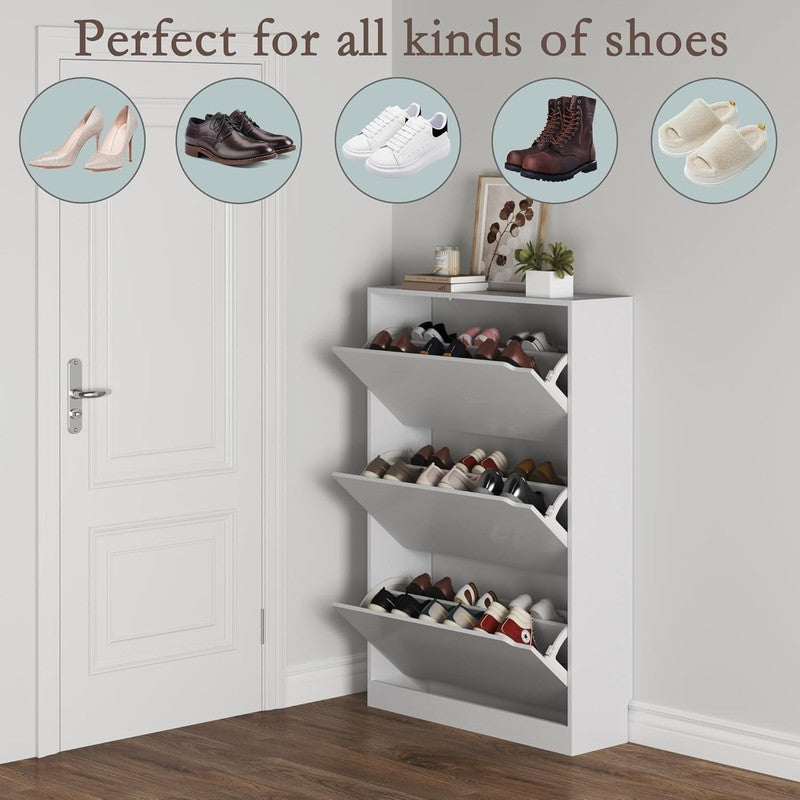 47.2'' Shoe Cabinet 3 Flip Drawers Freestanding Wood Storage Entryway White3