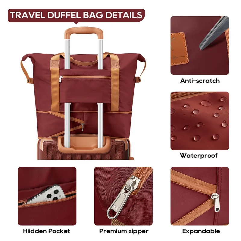 2Pc Travel Duffel Bag Set Waterproof Carry On Weekender w/ Toiletry Bag3