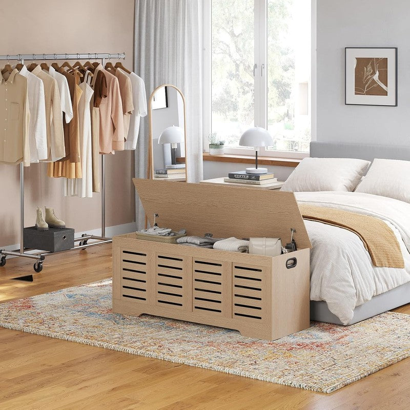 47.3'' Wooden Storage Chest Flip Top Entryway Shoe Bench Natural1