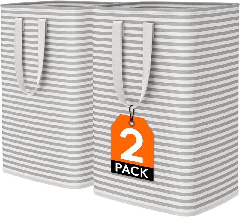 2 Pack 80L Laundry Hampers, Large Collapsible Clothes Baskets with Handles, Grey10