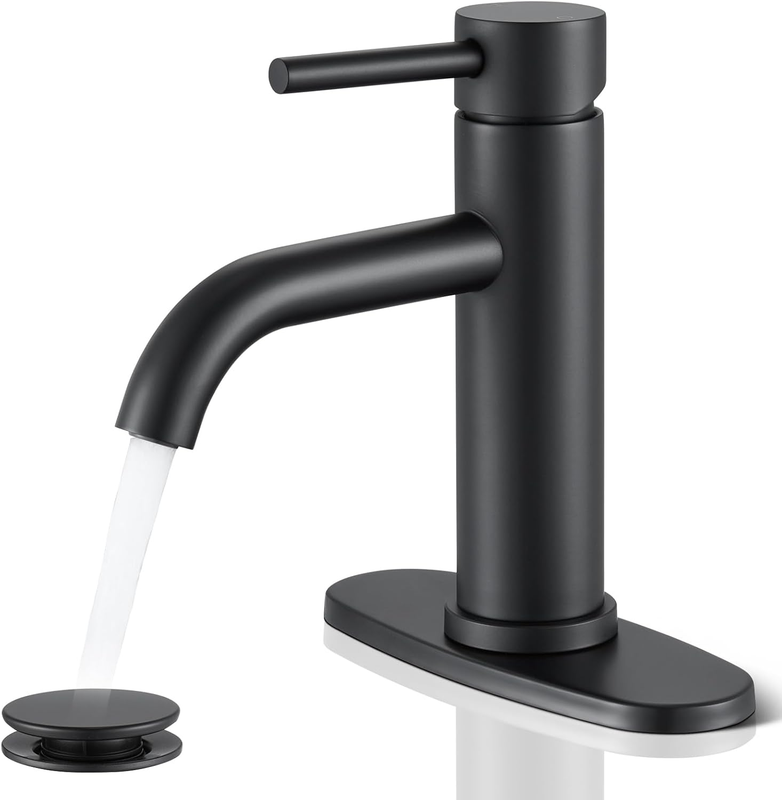 Black Bathroom Faucet,  Single Hole Bathroom Faucet with Pop-Up Drain and Flexib10