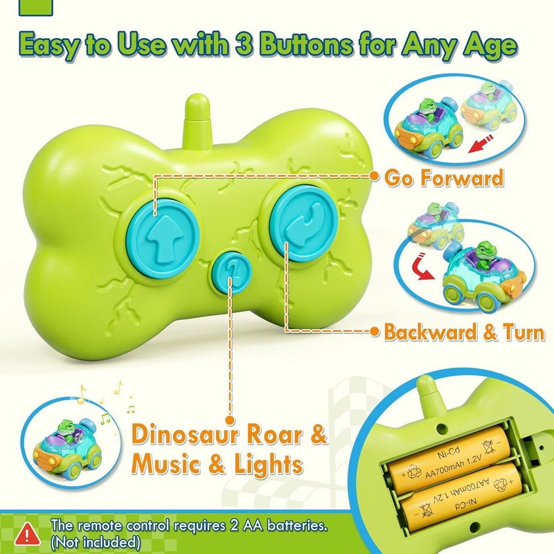 RC Dinosaur Car Toy for Toddlers – Rechargeable Remote Control Car with2