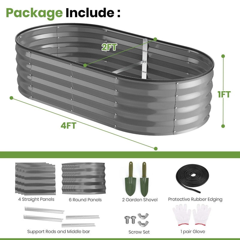Galvanized Raised Garden Bed Outdoor, 4X2X1Ft Backyard Oval Metal Planter Box wi7