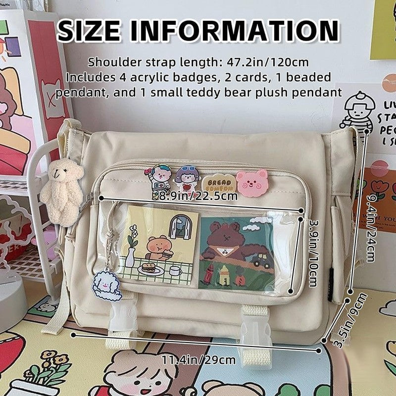 Kawaii Ita Crossbody Bag Women Pin Plush Bear Japanese Y2K Shoulder Purse3