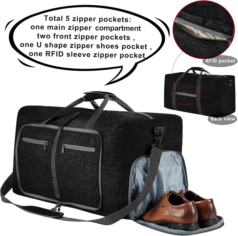 65L 85L 115L Foldable Travel Duffle Bag Water Resistant Shoe Compartment2