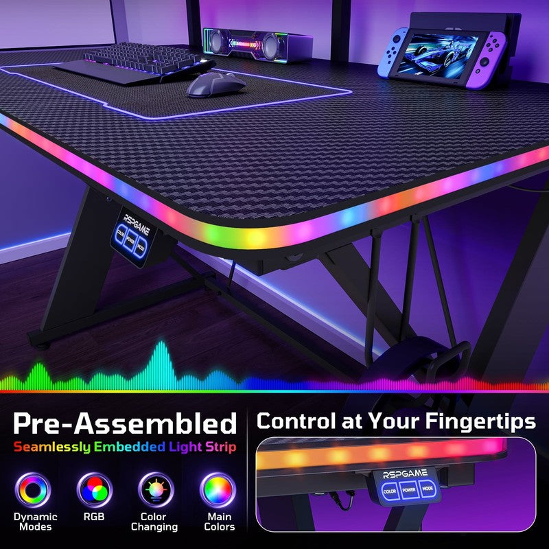 43" X-Shaped Gaming Desk with Music Sync LED, Monitor Stand Black Racing1
