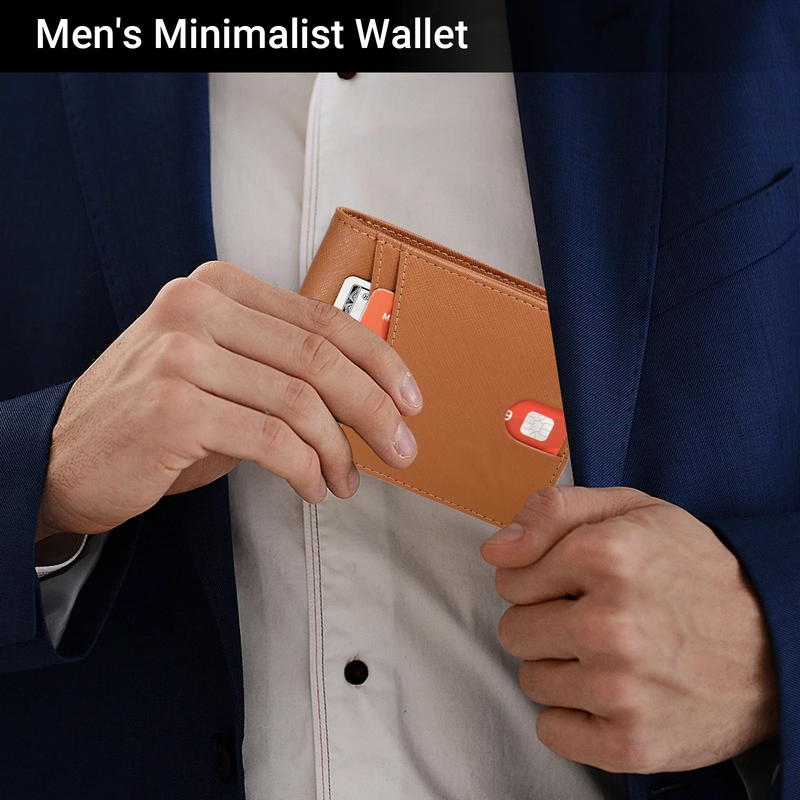 Men's Slim Leather RFID Blocking Wallet Bifold 2 ID Windows Holds 15 Cards4