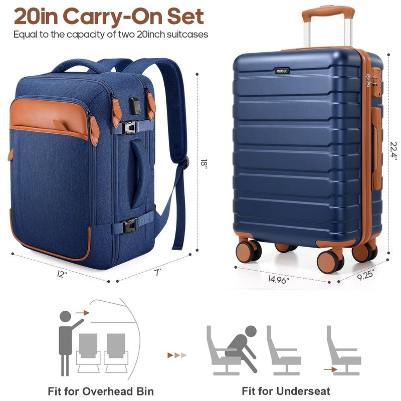 3 Piece Carry On Luggage Set Hardshell Spinner TSA Lock YKK Zipper Backpack Set6