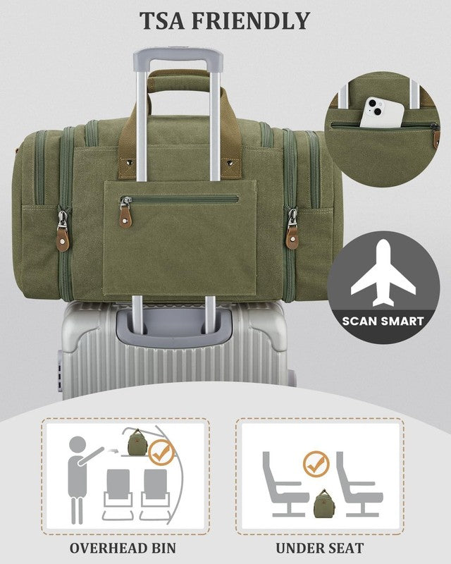 Expandable 60L Canvas Duffle Bag Army Green Travel Gym Weekender Carry On7