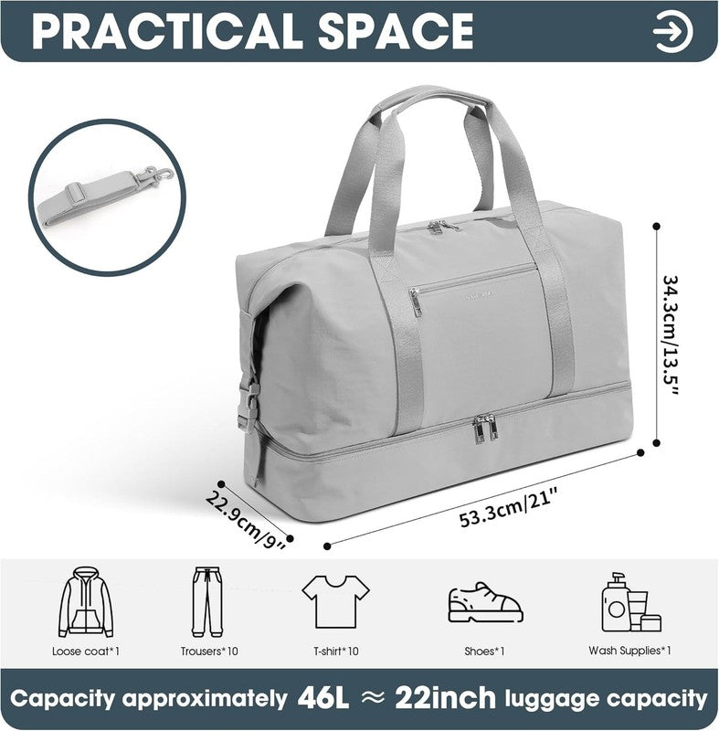 21in Women Weekender Duffle Bag 2Pc Canvas Leather Carry On Shoe Compartment2