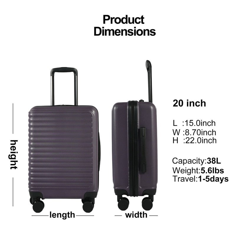 20" Underseat Hard Sided Carry On Luggage, Spinner Wheels, Abs,Purple5