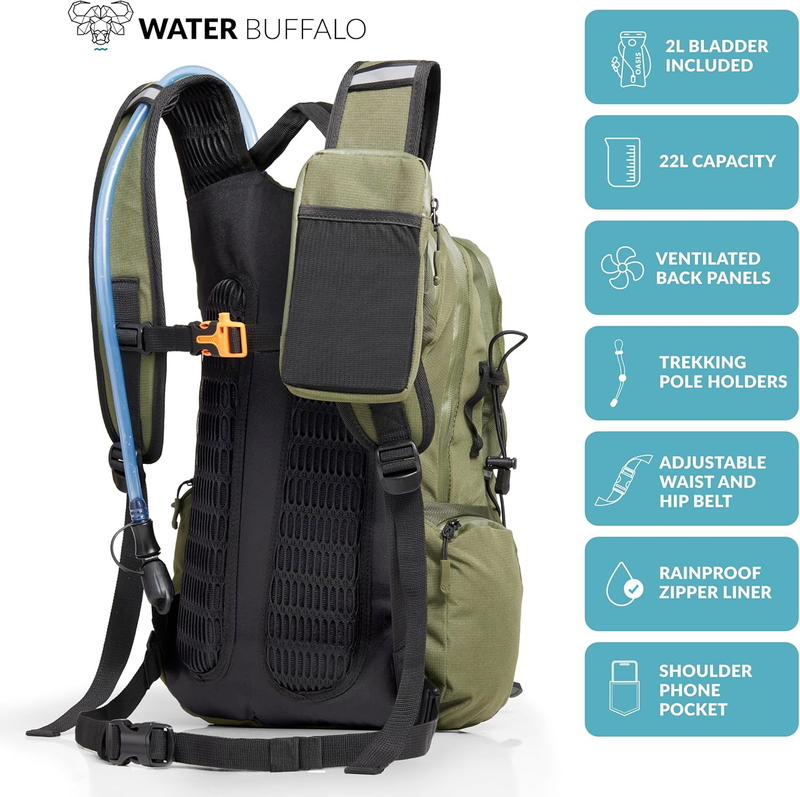 22L Hydration Backpack with Water Bladder Hiking Pack Waterproof Zippers1