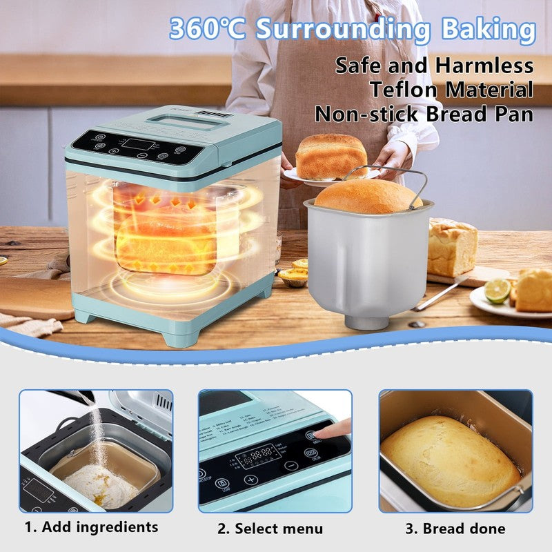 2LB 20-in-1 Bread Maker Machine Green LCD Automatic 2 Custom Menus 0706