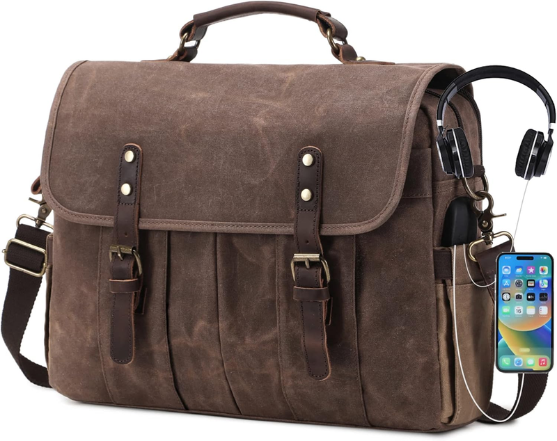 Men's 15.6" Vintage Canvas Leather Laptop Messenger Bag Satchel Shoulder6