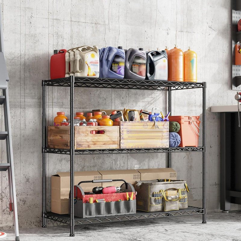 3 Shelf Metal Shelving Unit 36"H Adjustable Heavy Duty Garage Kitchen Rack Black8
