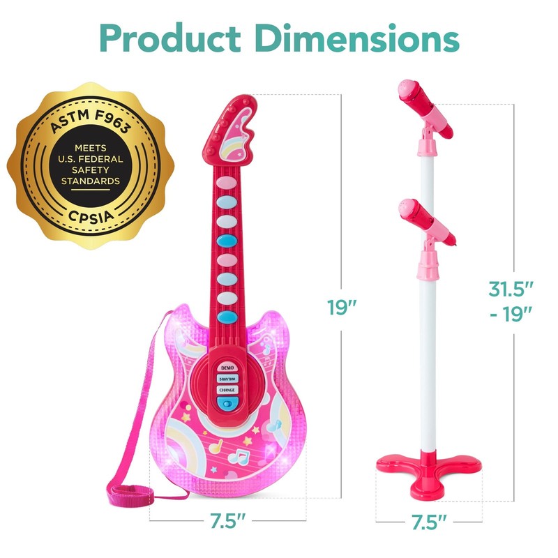 19In Kids Flash Guitar, Pretend Play Musical Instrument Toy for Toddlers W/ Mic,6