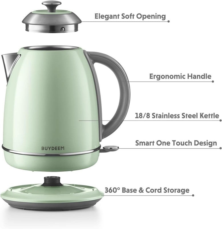 Electric Kettle 1.7L 1440W Stainless Steel Cordless Auto Shut Off Arctic Green1
