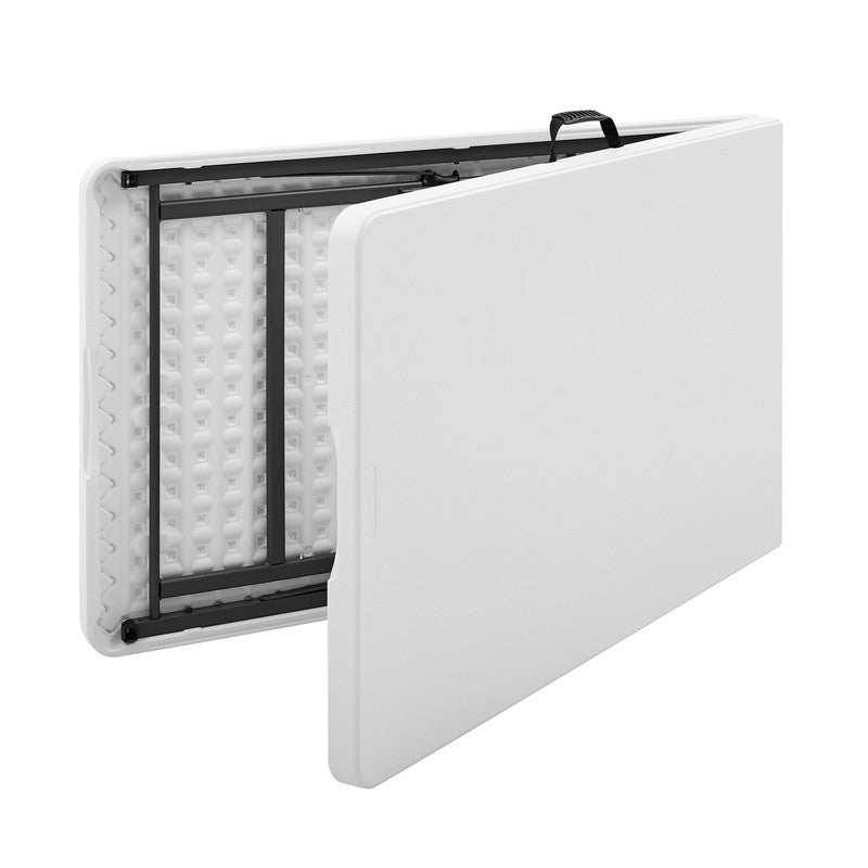 White 8 Foot Folding Plastic Table, Heavy Duty, Easy-Fold, Indoor Outdoor, Scrat3