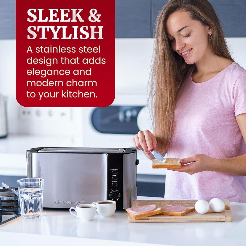 4 Slice Long Slot Toaster, 6 Settings, Defrost, Reheat, Wide Slots, Black SS8