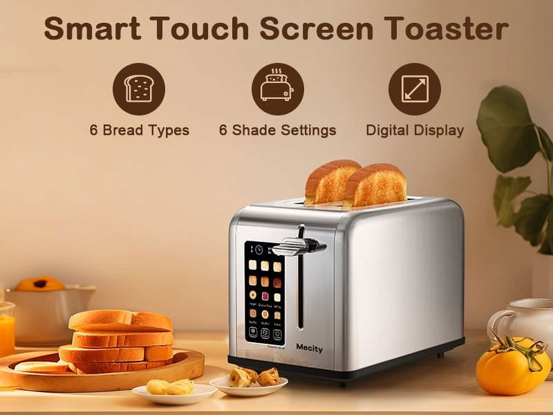 2 Slice Touchscreen Toaster, Stainless Steel, 6 Shade Settings, Reheat, Cancel, 10