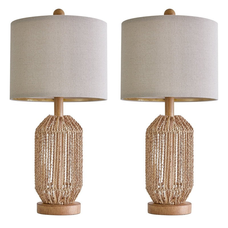 Set of 2 23.75" Twine Resin Table Lamps Retro for Bedroom & Living Room6