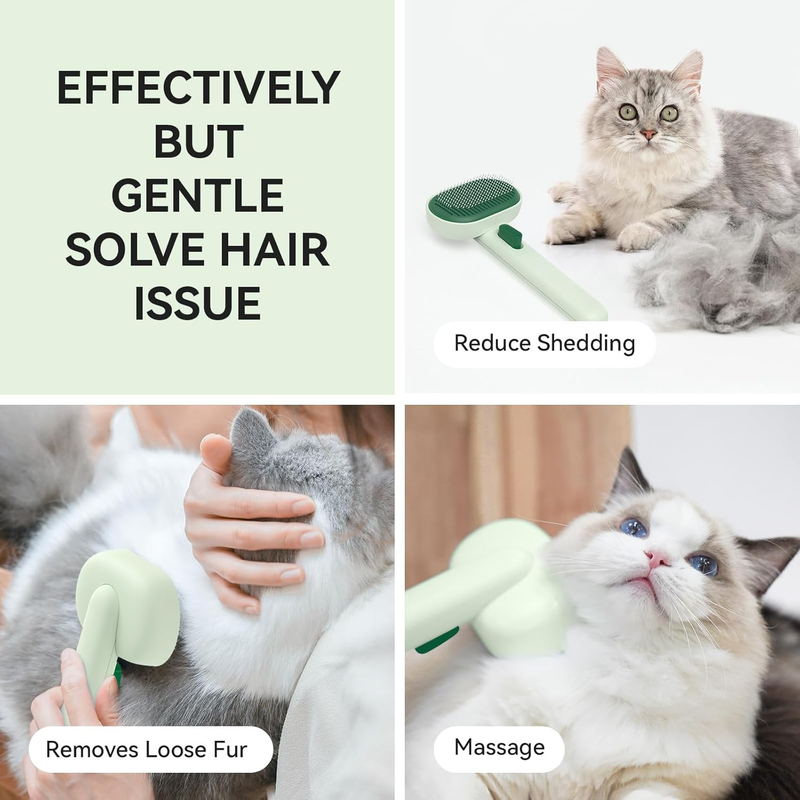 Cat Brush Shedding Cats Dogs Deshedding Removes Loose Fur Massage Forest Green1