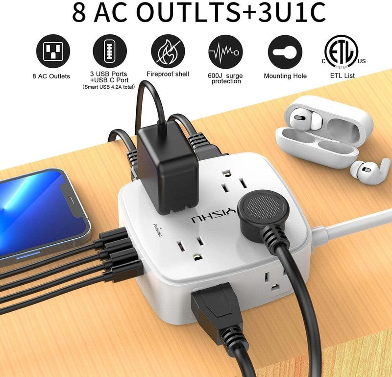 6 Ft Surge Protector Power Strip   8 Widely Outlets with 4 USB Ports, 3 Side Out1
