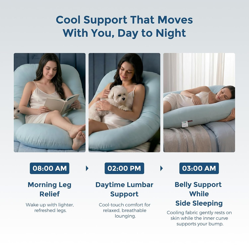 57in U Shaped Pregnancy Pillow Cooling Cover Full Body Mist Blue7