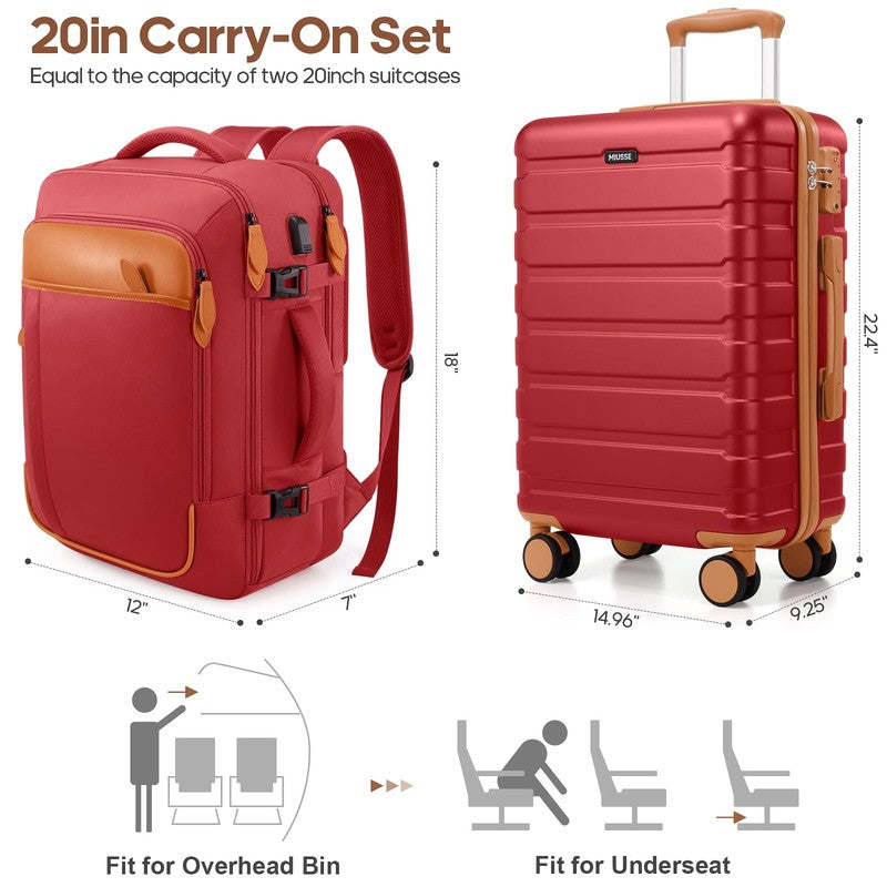 3 Piece Carry On Luggage Set Hardshell Spinner TSA Lock YKK Zipper Backpack Set6