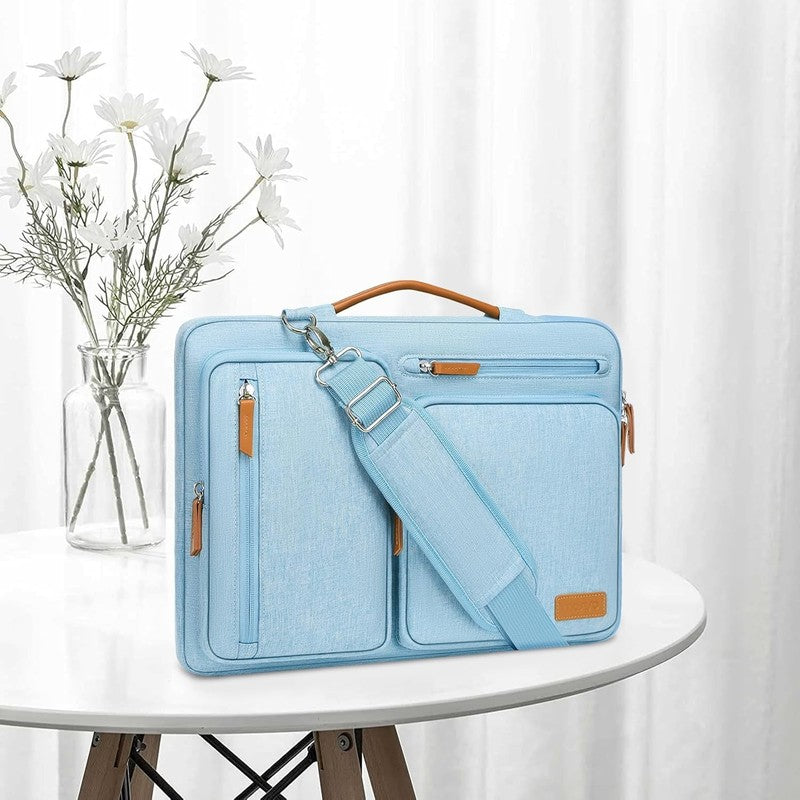 15.6 Inch Laptop Shoulder Bag 360 Protective Messenger 4 Zipper Pockets Blue2