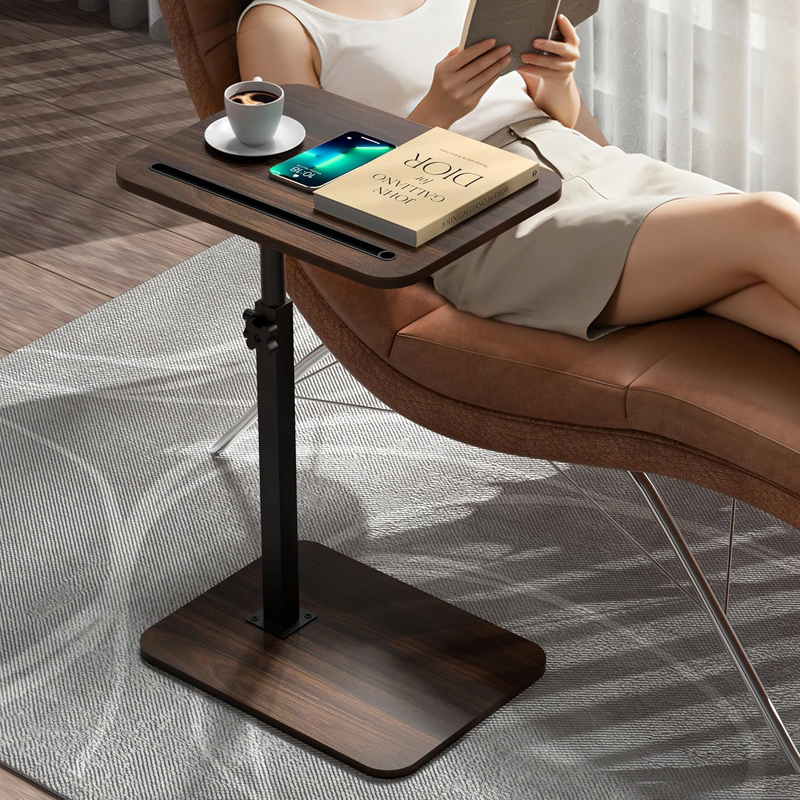 Sofa Side Table Swivel Adjustable Height Laptop Tablet Holder Small Space Black4