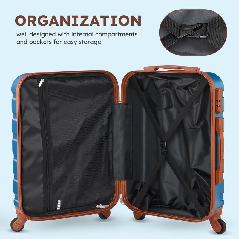 Gowill 4 Piece Luggage Set ABS Carry On 14 20 Inch Hardside Duffle Sky Blue Tan6