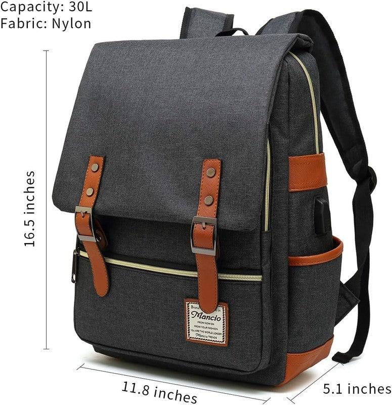 Vintage Laptop Backpack USB Charging Slim 15.6" Travel College Black1