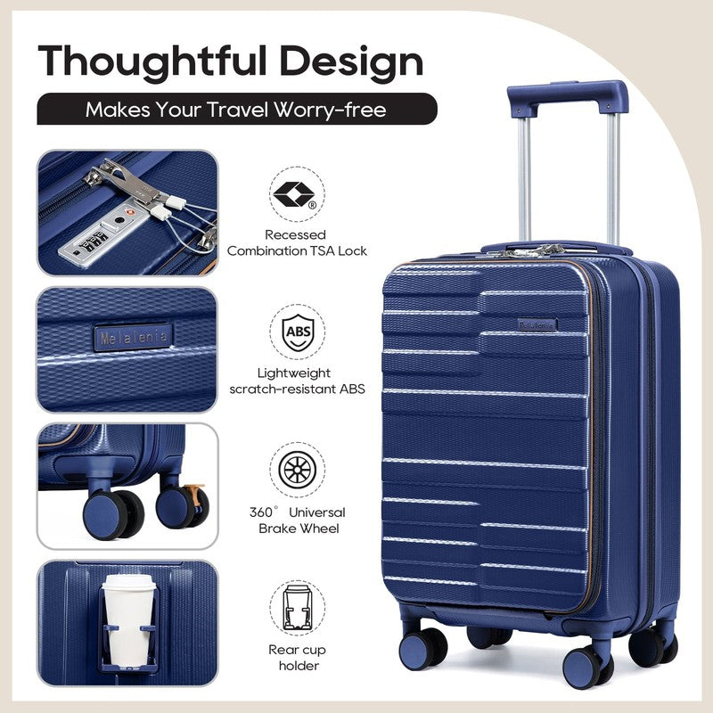 3Pc Carry On Luggage Front Opening TSA Lock Spinner Wheels YKK Zippers3