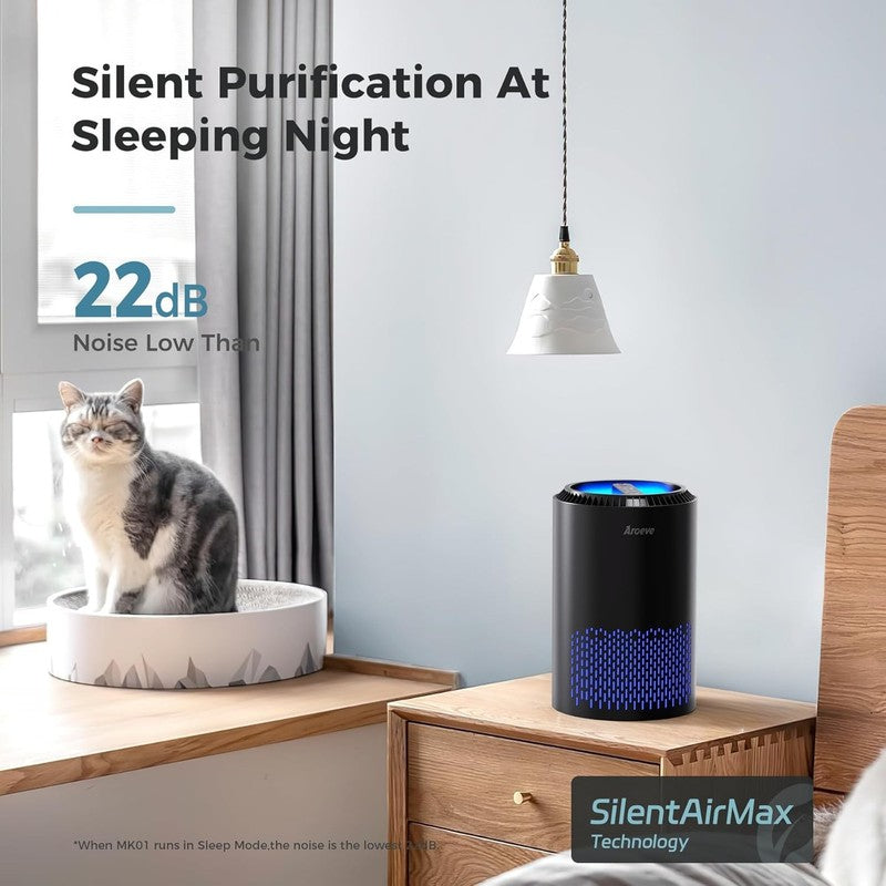 Air Purifier MK01 Black for Smoke Pets Allergies Sleep Mode CA Approved2