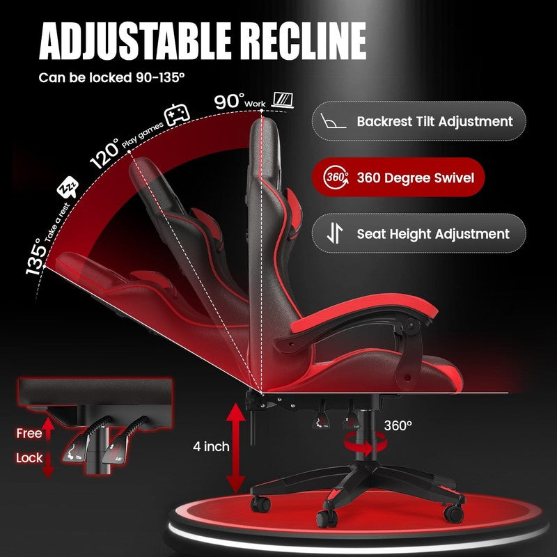 Gaming Chair with Adjustable Headrest & Lumbar Support, Height Adjustable, Red7