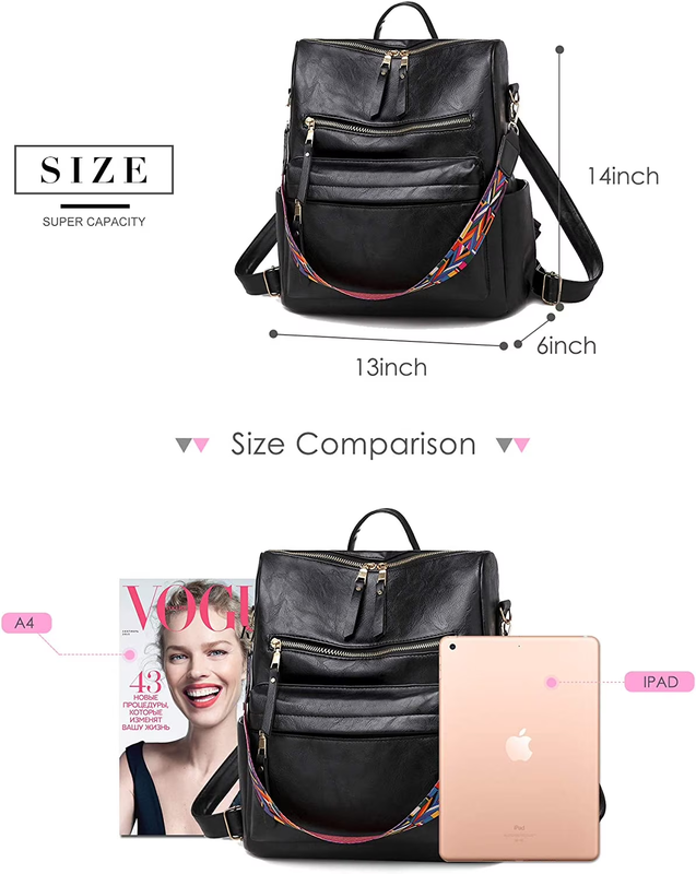 Ladies PU Leather Backpack Convertible Shoulder School Bag Large2